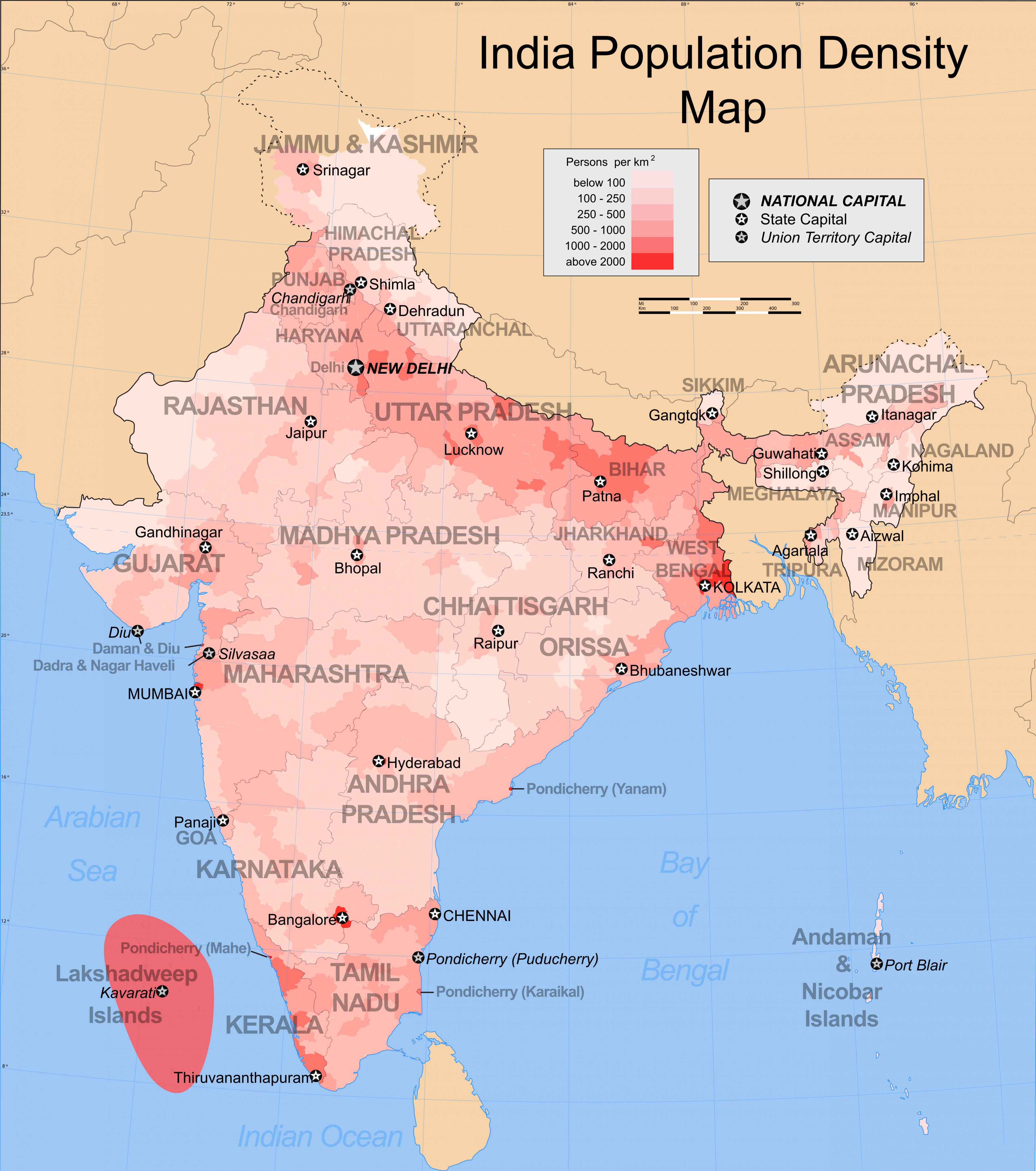Map of India population population density and structure of population