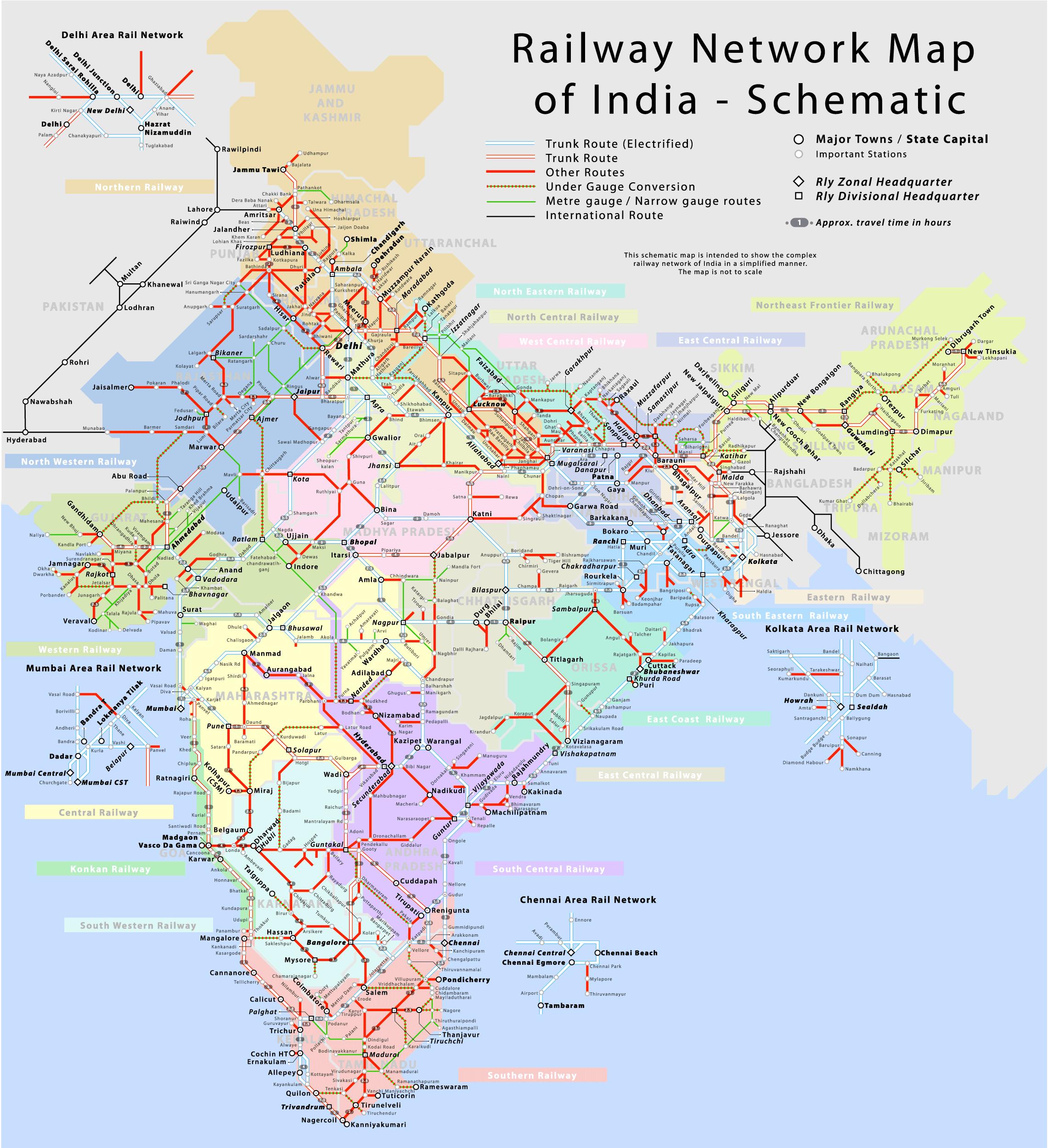 Map of India trains rail lines and high speed train of India