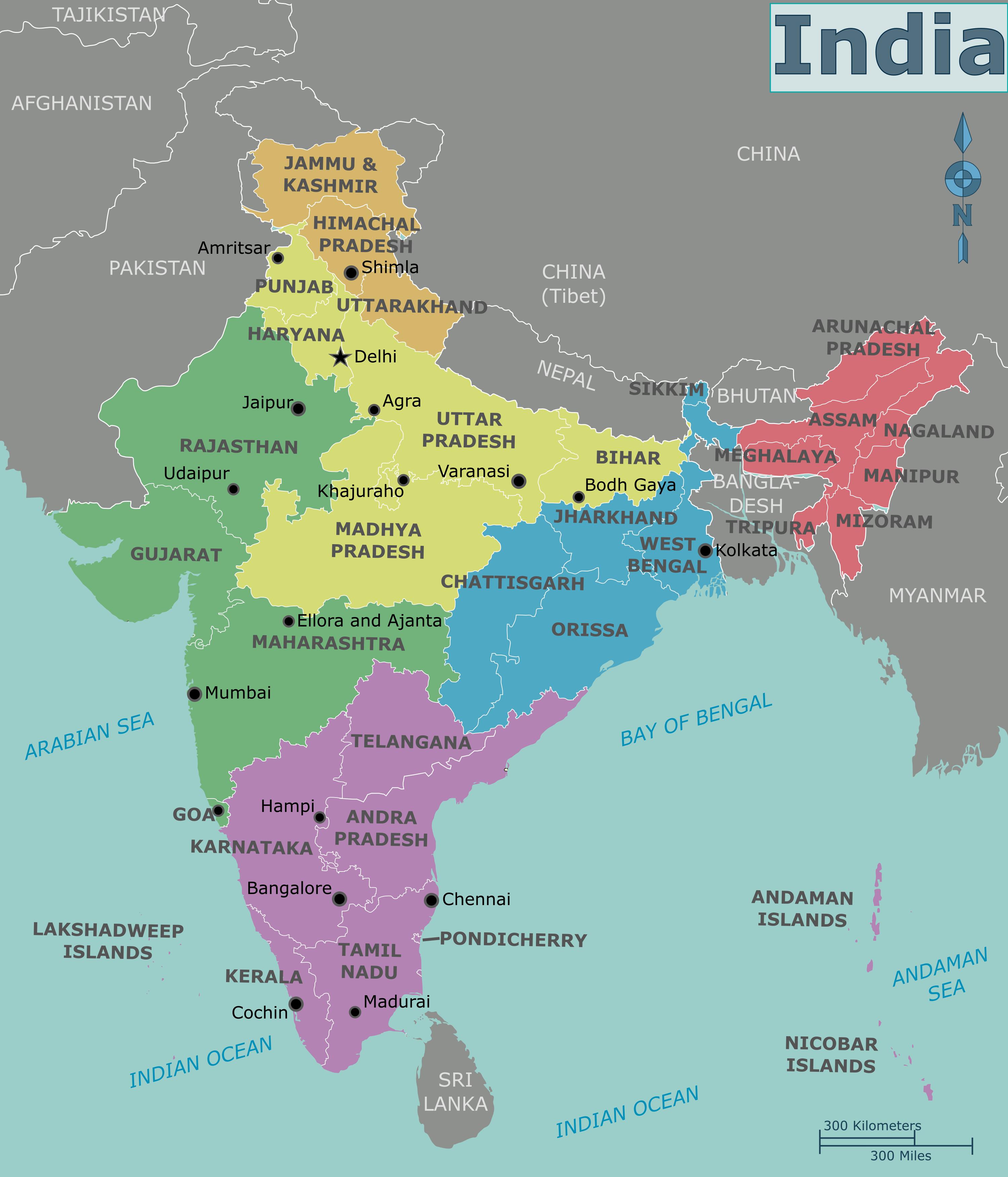 India Regions Map 