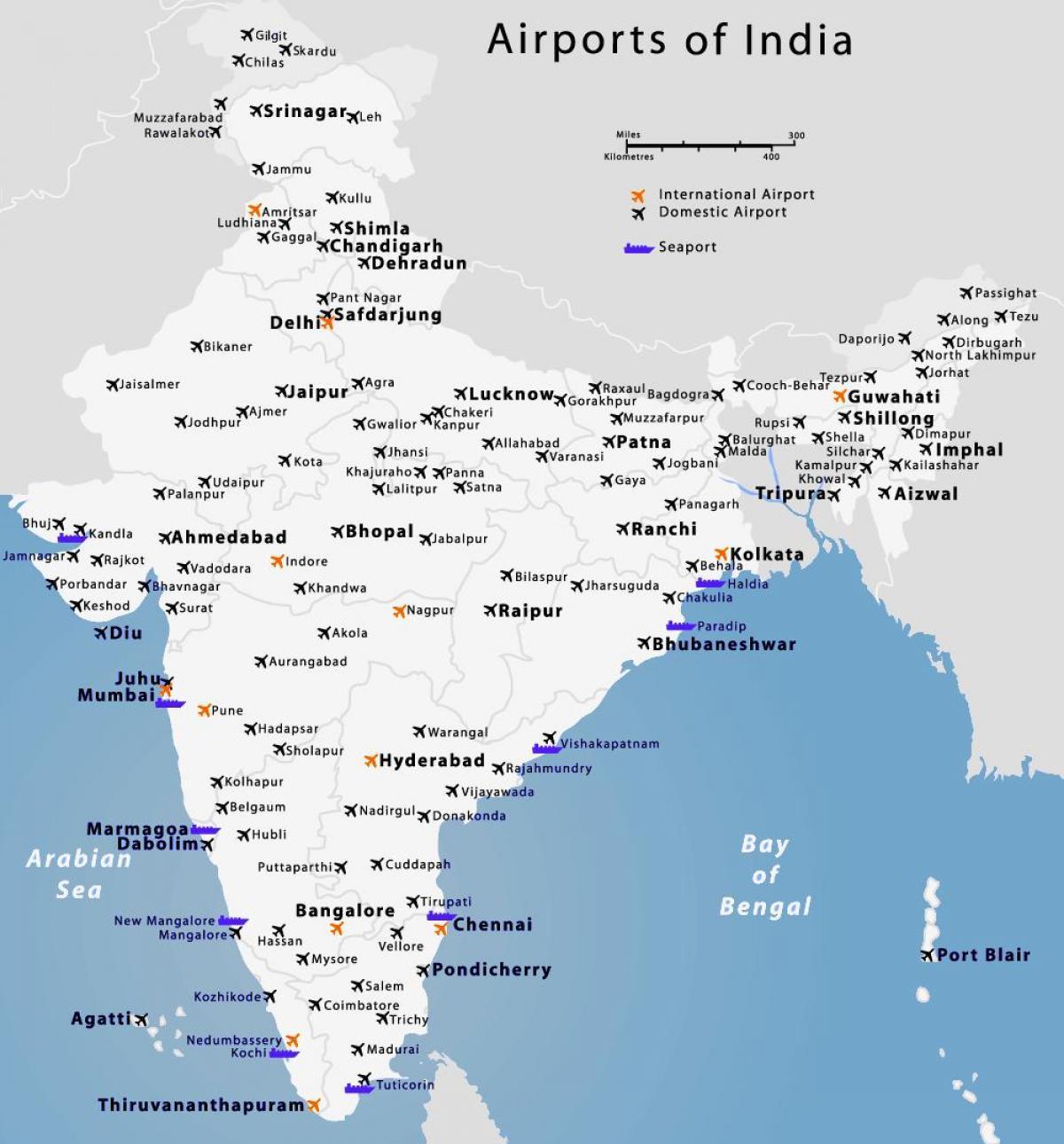 Map of India airports