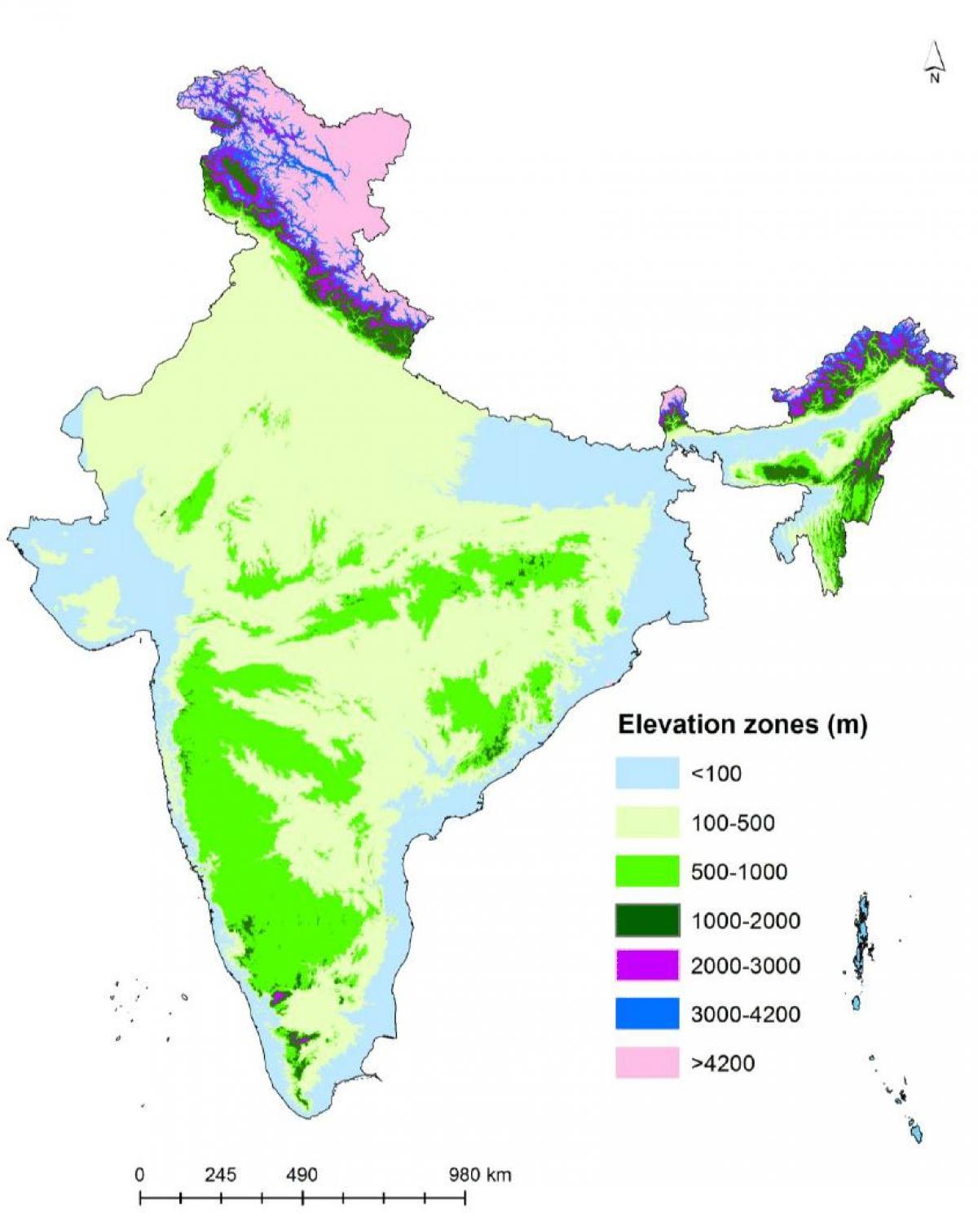 India altitude map
