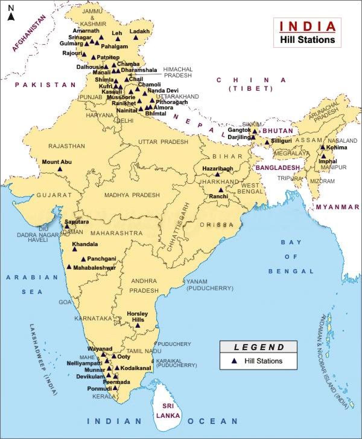 Mountains in India map