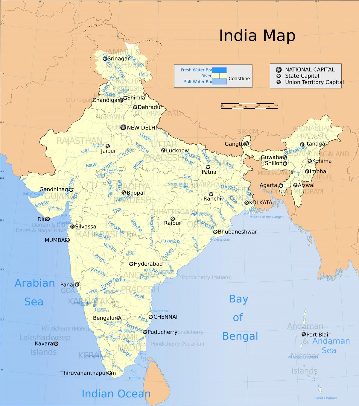 Rivers in India map